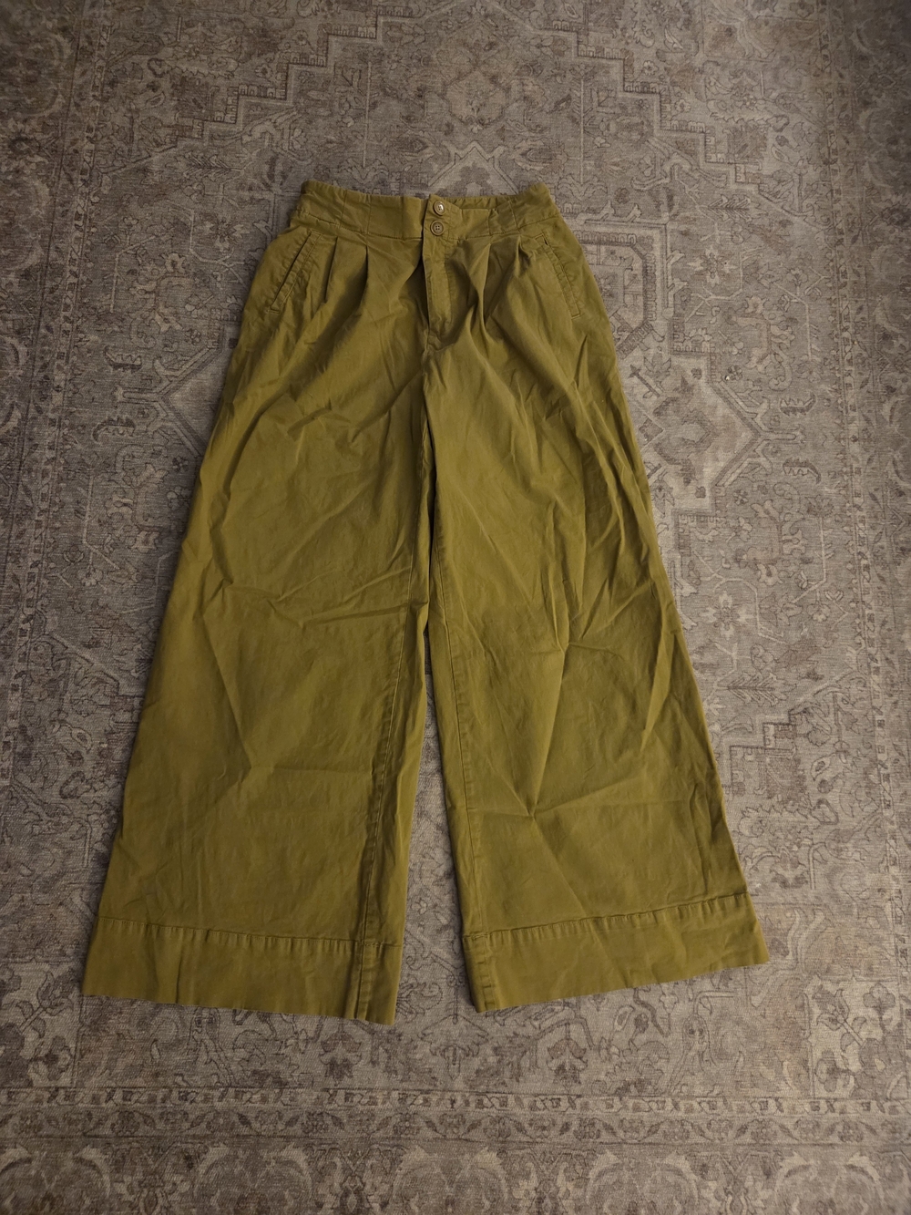 Maeve Olive Wide-Leg High-Rise Pants